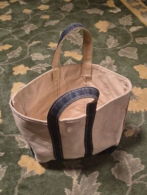 L.L. Bean Cream Canvas Tote with Navy Stitching